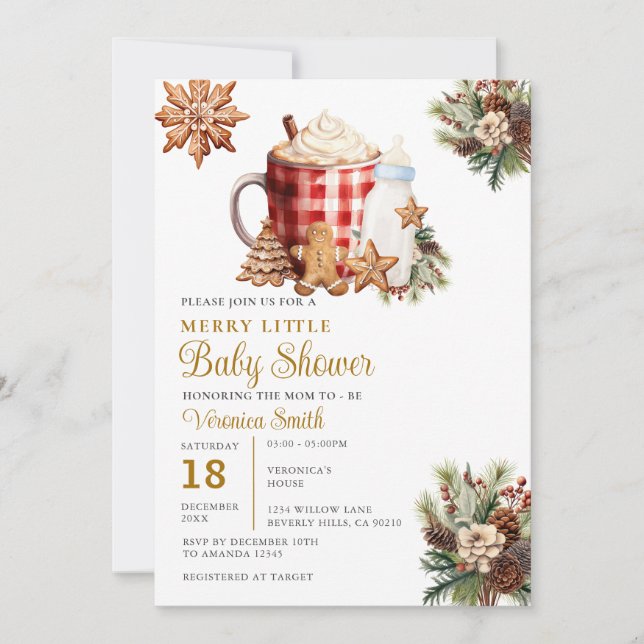 Invitation Milk bottle A Merry Little Baby Shower Gingerbread (Devant)