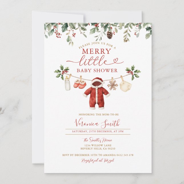 Invitation Milk Diaper Clothesline Merry Little Baby Shower (Devant)