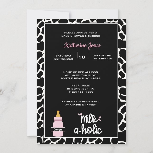 Invitation Milkaholic personnalisé Empreinte bébé fille Douch (Devant)