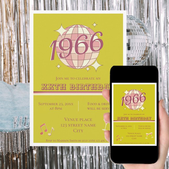 Invitation Millésime 1966 60e anniversaire rétro vert (Créateur téléchargé)