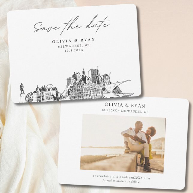 Invitation Milwaukee Mariage Moderne Enregistrer la date (Milwaukee Wedding Save the Date with Engagement Photo)