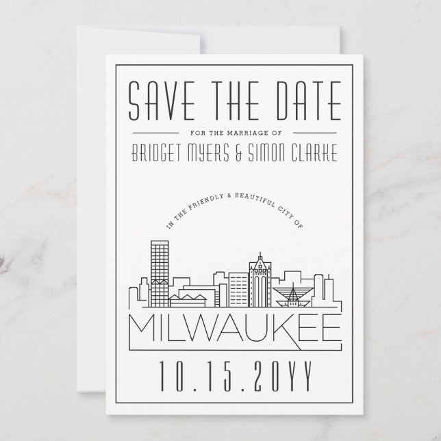 Invitation Milwaukee Mariage | Skyline stylisée Enregistrer l (Devant)