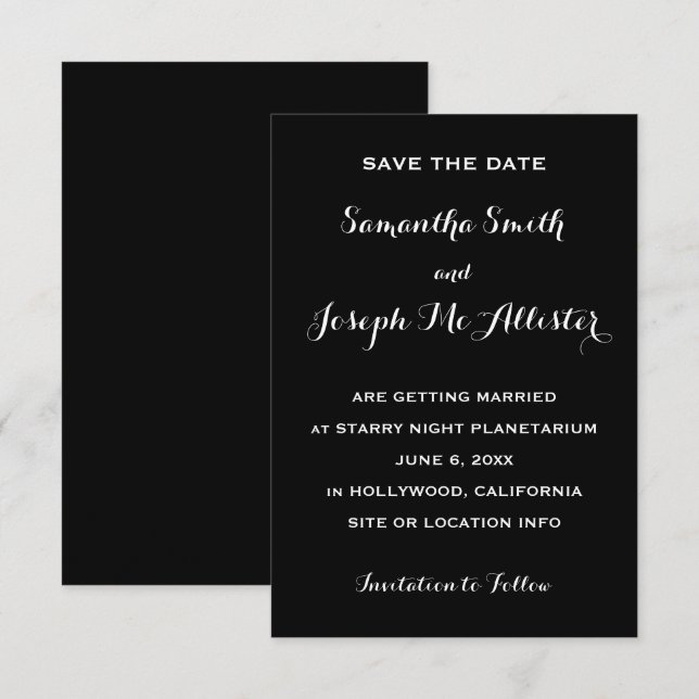 Invitation Miminal Black Enregistrer la date (Devant / Derrière)