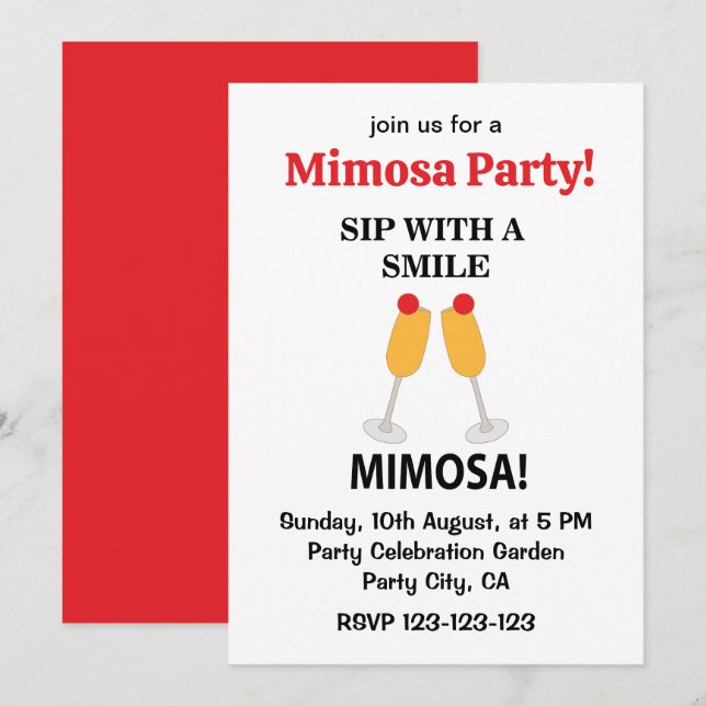 Invitation Mimosa Sip With A Smile Mimosa (Devant / Derrière)