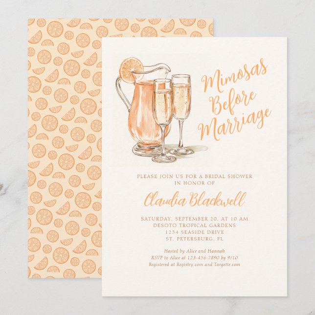 Invitation Mimosas avant la Fête des mariées du mariage (Devant / Derrière)
