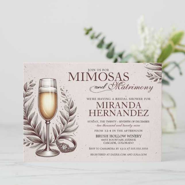 Invitation Mimosas et Fête des mariées de mariage (Debout devant)
