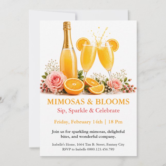Invitation Mimosas et Fleurs - Fête de Brunch au Champagne (Devant)