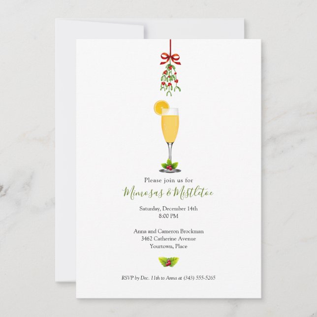 Invitation Mimosas et Mistletoe Fête de Noël (Devant)