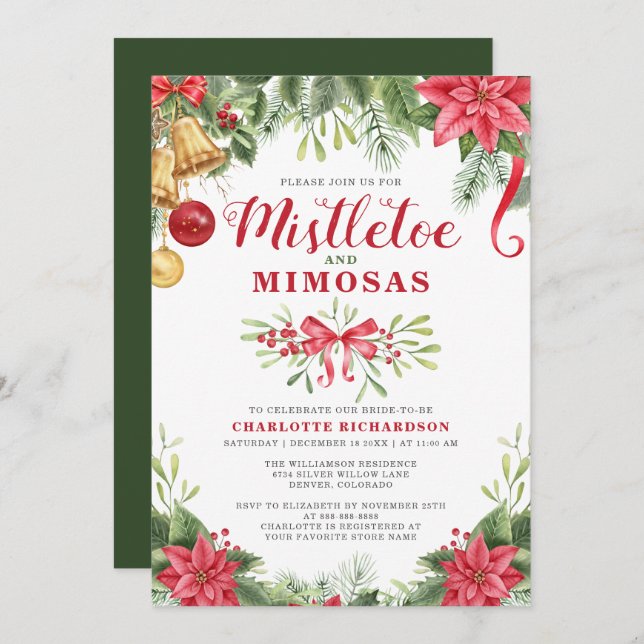 Invitation Mimosas & Mistletoe Elégante Fête des mariées d'hi (Devant / Derrière)