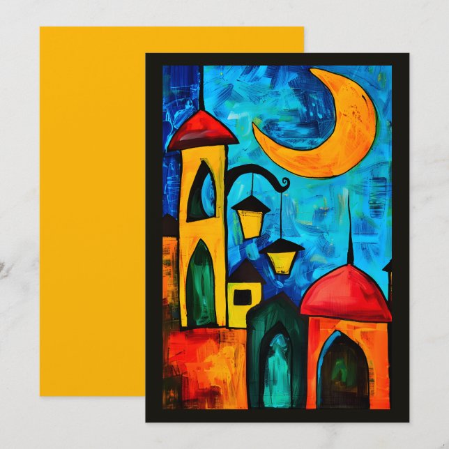 Invitation Minarets et Moonlight Ramadan Mosquées géométrique (Devant / Derrière)