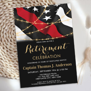 Invitation Mince Red Line American Flag Firefighter Retiremen