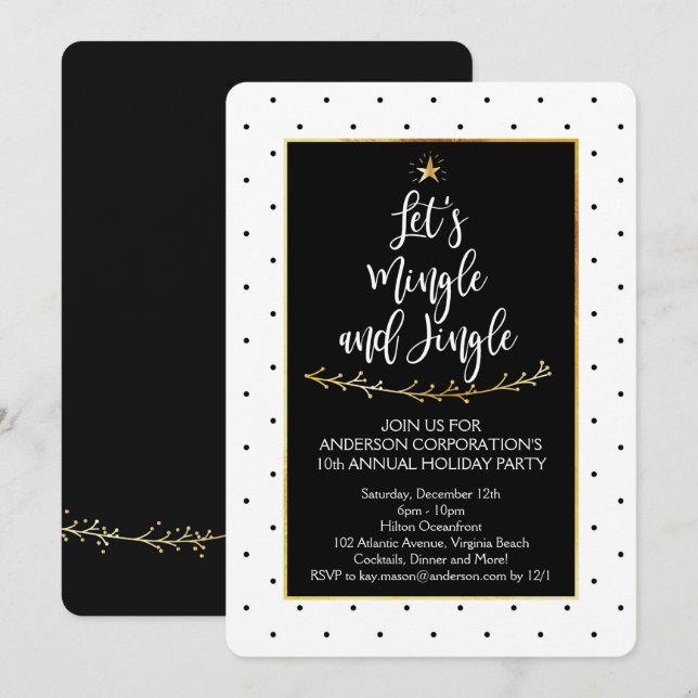 Invitation Mingle et Jingle Black White Gold Christmas Party (Devant / Derrière)