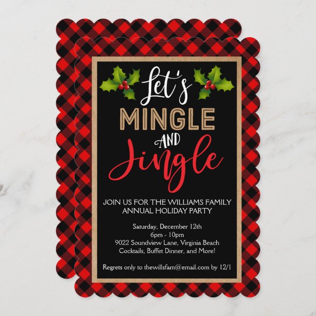 Invitation Mingle et Jingle Buffalo Plaid Christmas Party (Devant / Derrière)