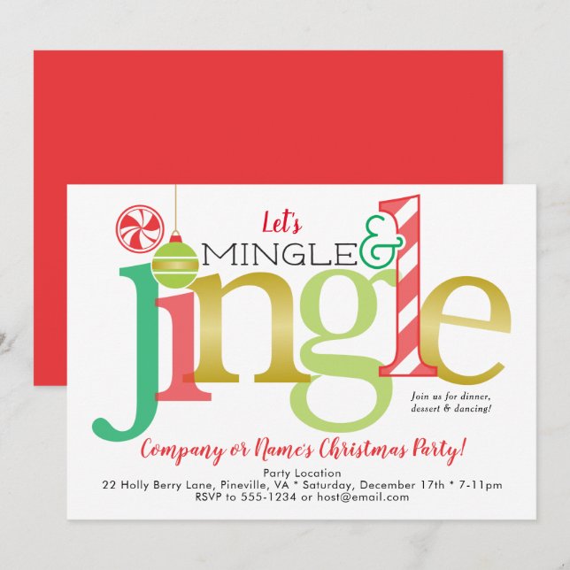 Invitation Mingle & Jingle Red Gold Fête de Noël (Devant / Derrière)