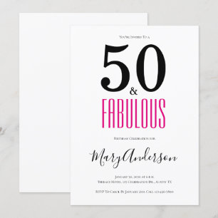 Invitation Mini 50 et Fabulous rose 50e fête d'anniversaire