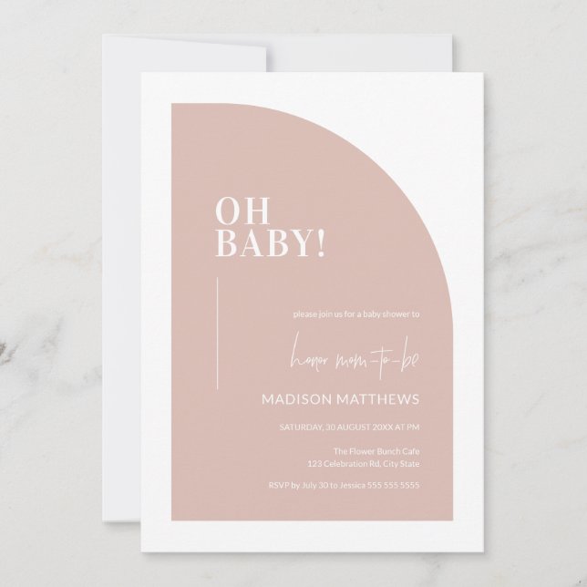 Invitation Mini-Arche Mini-Baby shower rose pâle (Devant)