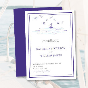 Invitation Mini bateau à voile Yacht Waves Frame Mariage mode