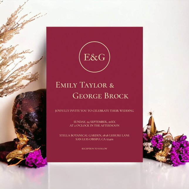Invitation Mini Bourgogne Or Luxe Monogramme Mariage chic (Créateur téléchargé)