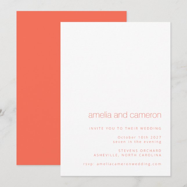 Invitation Mini Chic Coral Orange Mariage moderne RSVP (Devant / Derrière)