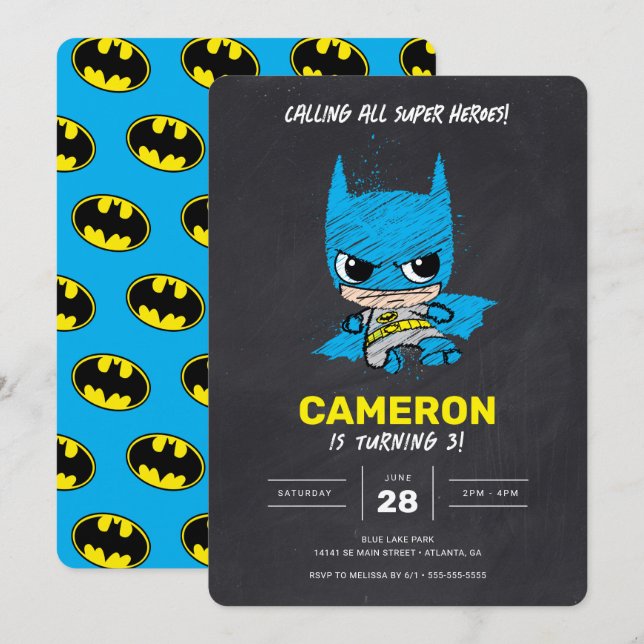 Invitation Mini Classic Batman Chalkboard Anniversaire (Devant / Derrière)