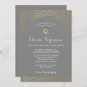 Invitation Mini confetti tache or gris BAT MITZVAH