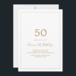 Invitation Mini Gold 50e fête d'anniversaire<br><div class="desc">Cette invitation minimaliste à la fête du 50e anniversaire en or est parfaite pour une simple fête d'anniversaire. Le design romantique moderne présente une typographie classique d'or et de blanc associée à une calligraphie rustique mais élégante avec un style vintage lettré à la main. Personnalisable dans n'importe quelle couleur. Gardez...</div>