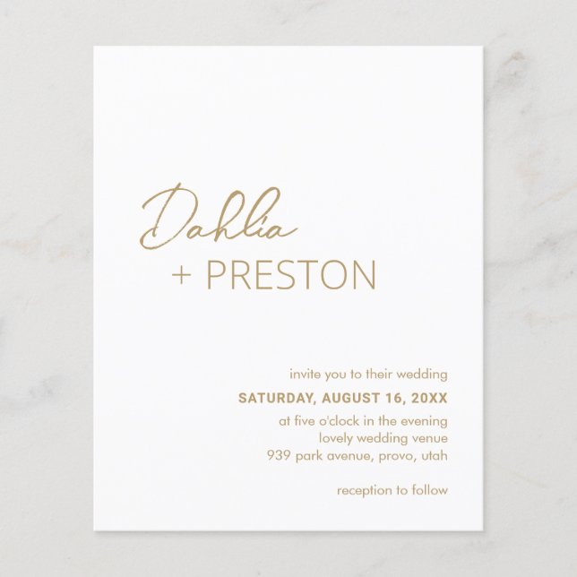 Invitation mini Gold Moderne Budget Mariage (Devant)