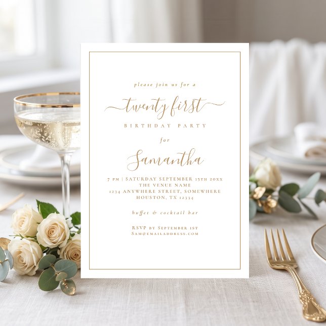 Invitation Mini-Gold Script Bordure 21ème anniversaire (Créateur téléchargé)