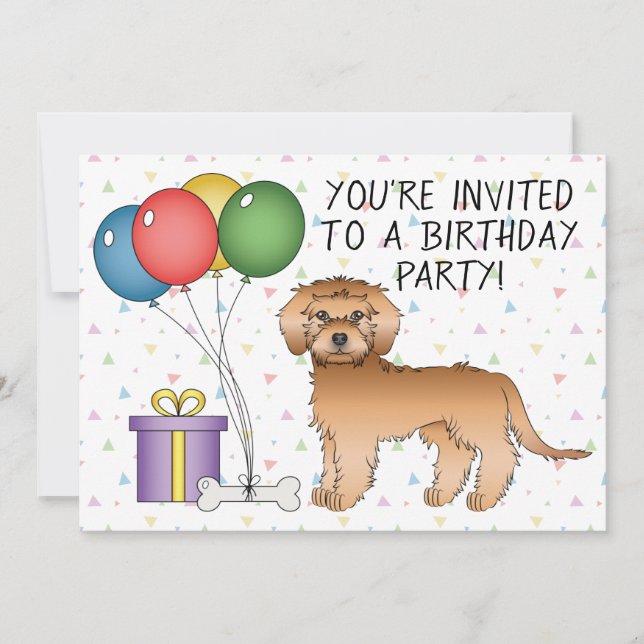 Invitation Mini Goldendoodle Cartoon Chien Abricot - Annivers (Devant)
