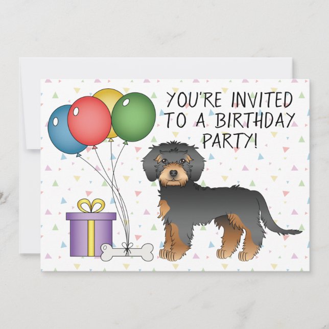 Invitation Mini Goldendoodle noir et fauve Joyeux anniversair (Devant)