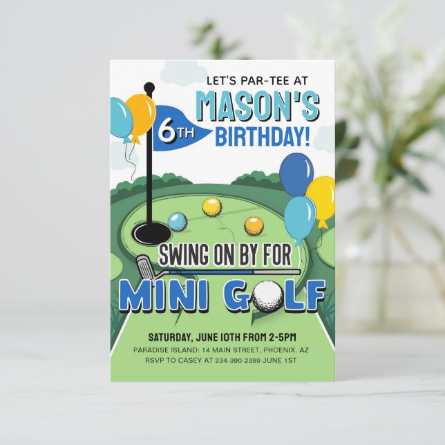 Invitation Mini Golf Birthday Invitation, Putt Putt Birthday  (Debout devant)