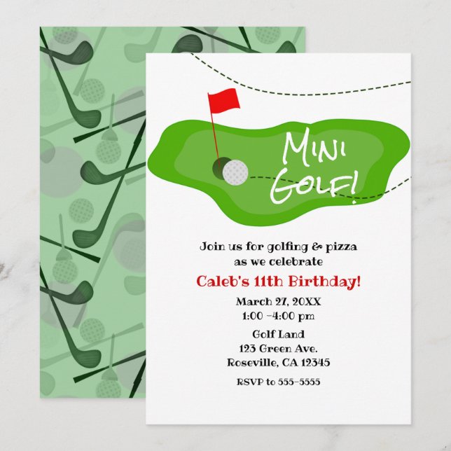 Invitation Mini Golf Golfing Vert Anniversaire Toute Fête (Devant / Derrière)