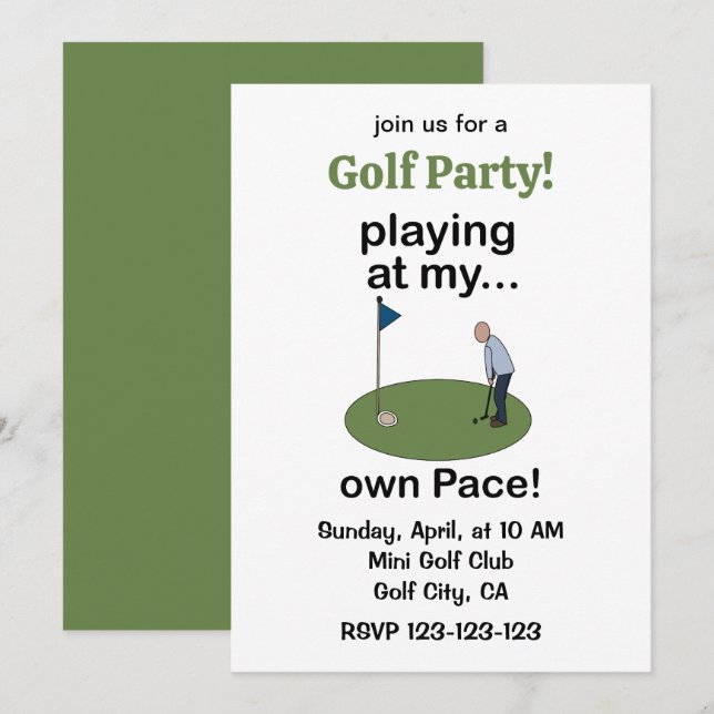 Invitation Mini Golf Minigolf Jouer À Mon Propre Rythme Fête (Devant / Derrière)