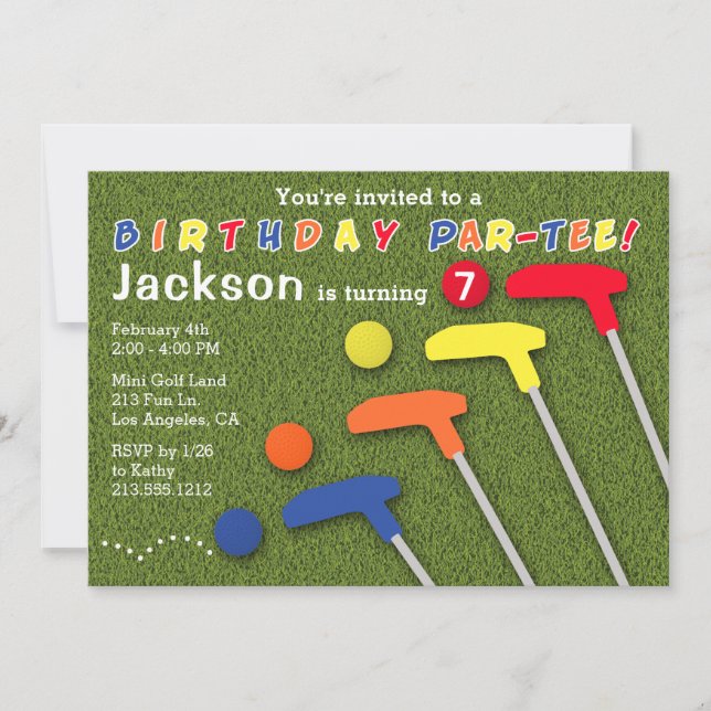 Invitation Mini Golf Parc-Tee Putt Putt Boy's Birthday (Devant)
