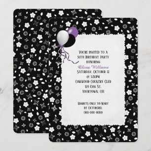 Invitation mini-impression florale noire et blanche