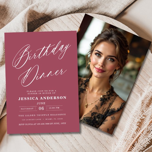 Invitation Mini Mauve rose moderne Dîner d'anniversaire Photo (Créateur téléchargé)