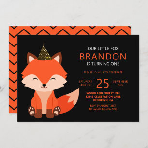Invitation Mini mignon Petit Fox Zigzag Noir Anniversaire