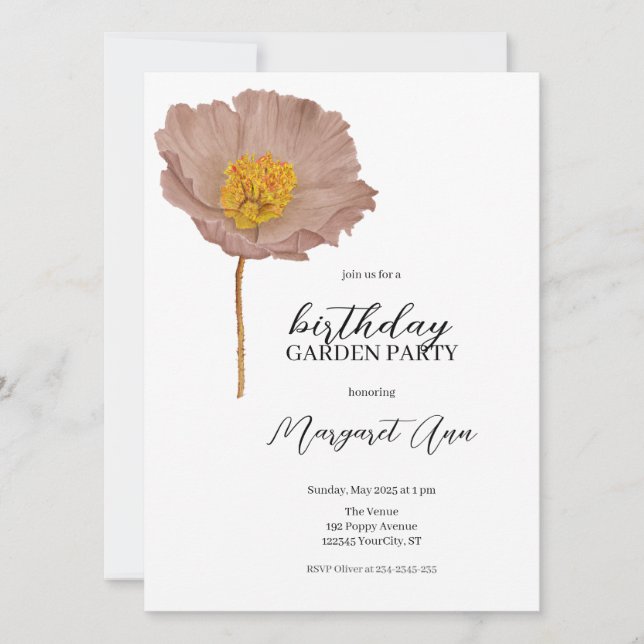Invitation Mini Mocha Floral Anniversaire Jardin Fête (Devant)