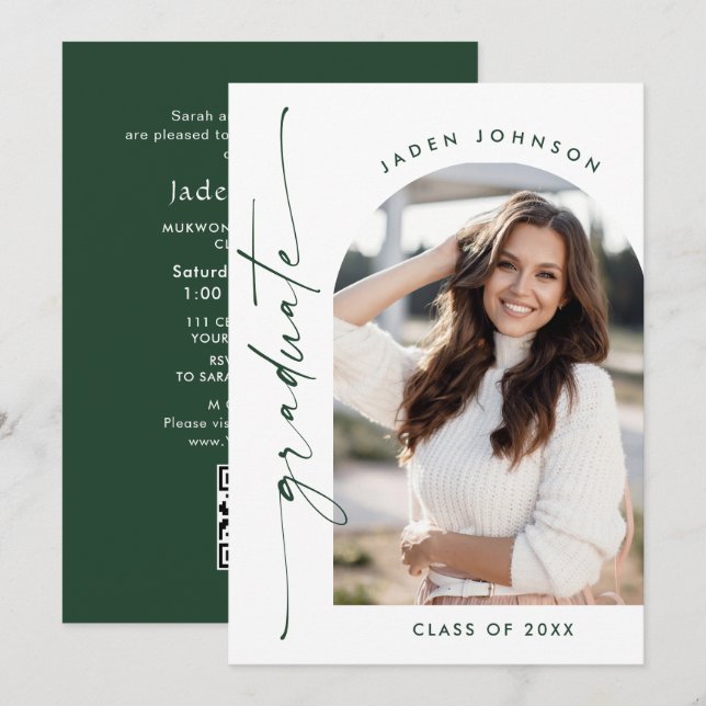 Invitation Mini moderne PHOTO Graduation Party QR code (Devant / Derrière)