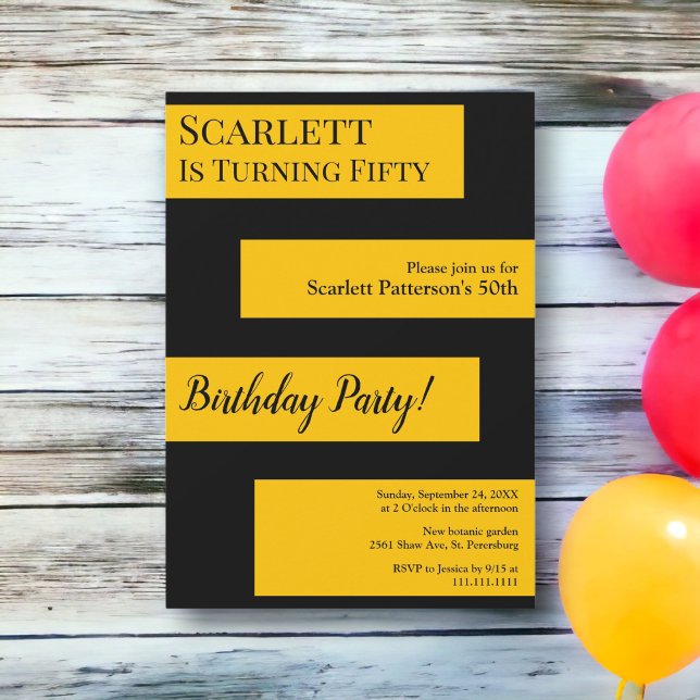 Invitation Mini noir et or élégant chic 50e anniversaire (Créateur téléchargé)