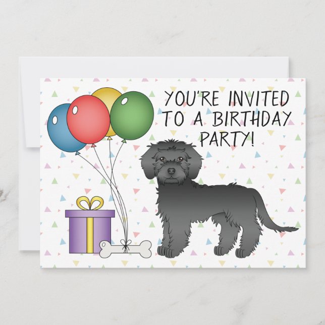 Invitation Mini noir Goldendoodle mignon dessin animé chien A (Devant)