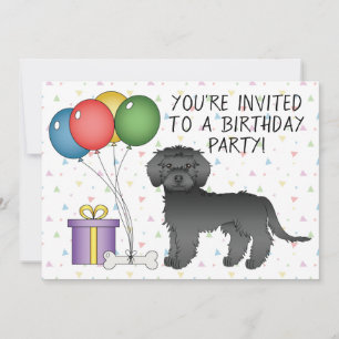 Invitation Mini noir Goldendoodle mignon dessin animé chien A