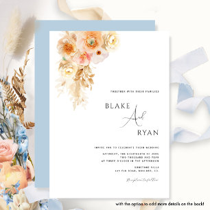 Invitation Mini, Pêche moderne, Crème, Mariage Floral Bleu