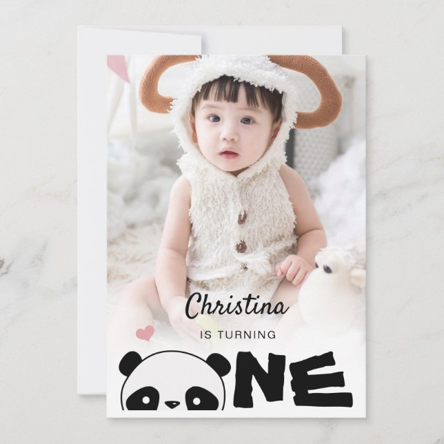 Invitation Mini Photo Cute Panda Premier anniversaire (Devant)