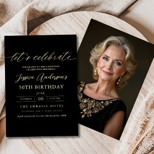 Invitation Mini photo noir Gold 50e anniversaire