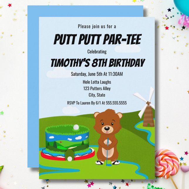 Invitation Mini Putt Putt Anniversaire Mignon Gopher Fête Enf (Créateur téléchargé)