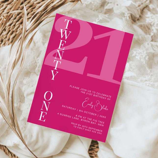 Invitation Mini rose Vingt et un 21ème anniversaire fête (Créateur téléchargé)