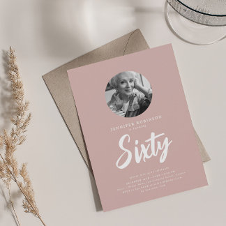 Invitation Mini script photo 60e anniversaire Dusty Rose