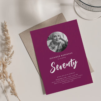 Invitation Mini Script photo 70e Anniversaire fêté Magenta