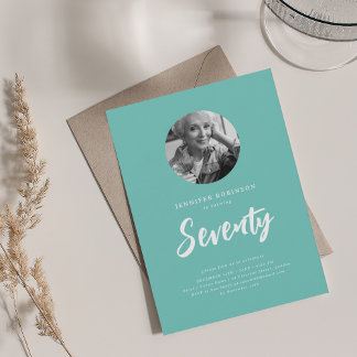 Invitation Mini script photo 70e fête d'anniversaire Turquois